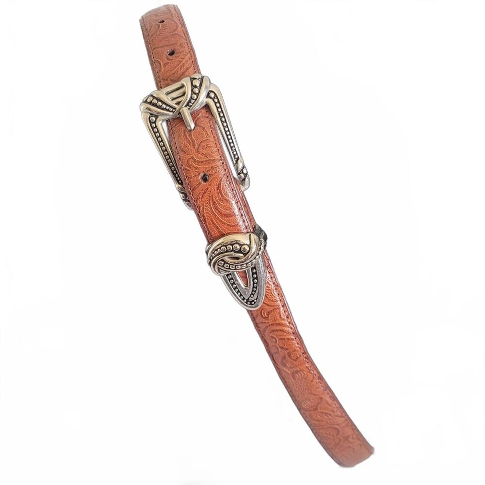 Women’s Vintage Brown Embossed Textured Leather Belt Western Style 1inW - Picture 1 of 7